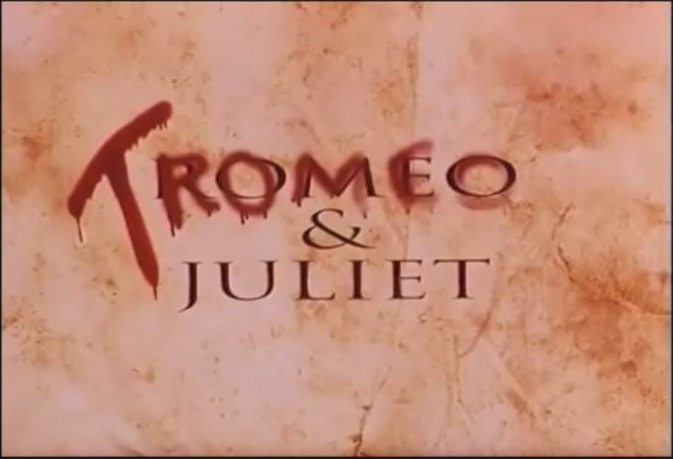 Tromeo and Juliet title card screenshot. "Romeo" is spraypainted over to read "Tromeo"